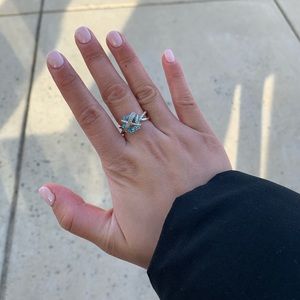 Cable wrap ring with blue topaz & diamonds